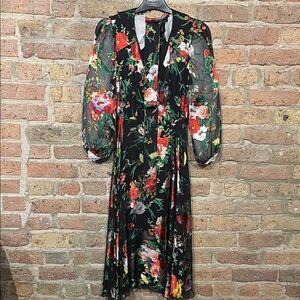 Beautiful Floral Black Dress with Sheer Sleeves